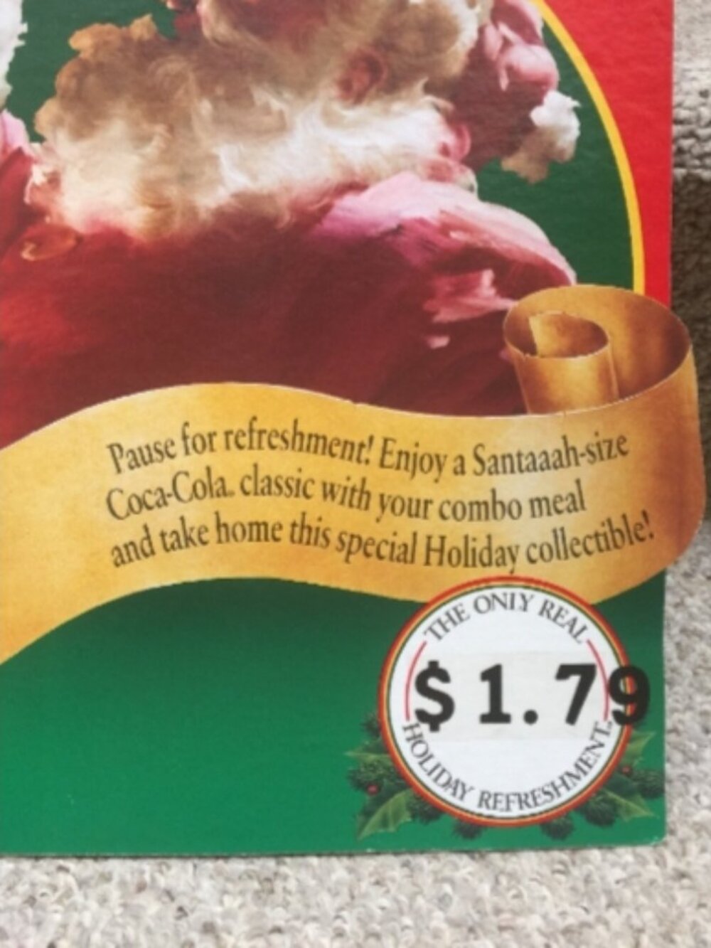 Coca Cola Sundblom Santa Mug Retail Sign-1996-Here Comes Santaaaaah! Combo Meal - Picture 3 of 12